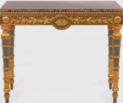 Casa Padrino Luxus Barock Konsole Grau / Antik Gold / Braun - Handgefertigter Massivholz Konsolentisch mit edlen Verzierungen und Marmorplatte - Barock Möbel