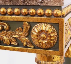 Casa Padrino Luxus Barock Konsole Grau / Antik Gold / Braun - Handgefertigter Massivholz Konsolentisch mit edlen Verzierungen und Marmorplatte - Barock Möbel
