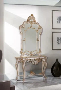 Casa Padrino Luxus Barock Konsole Weiß / Antik Gold - Handgefertigter Massivholz Konsolentisch - Barock Möbel - Luxus Qualität - Made in Italy