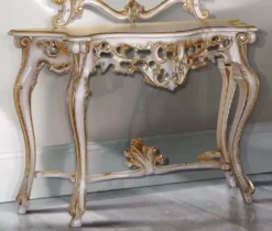 Casa Padrino Luxus Barock Konsole Weiß / Antik Gold - Handgefertigter Massivholz Konsolentisch - Barock Möbel - Luxus Qualität - Made in Italy