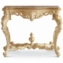 Casa Padrino Luxus Barock Konsole mit Marmorplatte Elfenbein / Gold / Braun 113 cm - Made in Italy