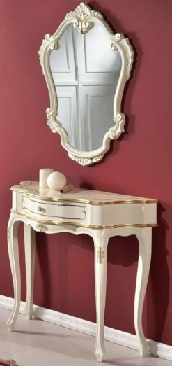 Casa Padrino Luxus Barock Konsole mit Wandspiegel Weiß / Gold - Handgefertigte Massivholz Barock Möbel - Luxus Qualität - Made in Italy