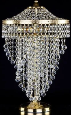 Casa Padrino Luxus Barock Kristall Tischleuchte Gold Ø 30 x H. 50 cm - Prunkvolle Schreibtischleuchte mit Böhmischem Kristallglas - Barock Kristall Leuchten