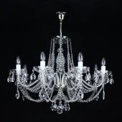 Casa Padrino Luxus Barock Kristall Kronleuchter Silber Ø 82 x H. 56 cm - Prunkvolle Messing Kronleuchter mit böhmischem Kristallglas - Barock Möbel - Edel & Prunkvoll