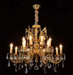 Casa Padrino Luxus Barock Kristall Kronleuchter Gold Ø 78 x H. 65 cm - Prunkvolle Messing Kronleuchter mit böhmischem Kristallglas - Barock Möbel - Edel & Prunkvoll