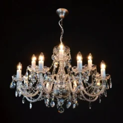 Casa Padrino Luxus Barock Kristall Kronleuchter Silber Ø 66 x H. 60 cm - Prunkvolle Messing Kronleuchter mit böhmischem Kristallglas - Barock Möbel - Edel & Prunkvoll