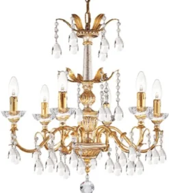 Casa Padrino Luxus Barock Kristall Kronleuchter Gold mit Patina Ø 62 x H. 62 cm - Prunkvoller Kronleuchter mit Böhmischem Kristallglas - Luxus Qualität