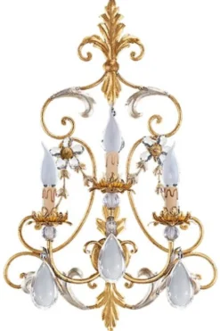 Casa Padrino Luxus Barock Kristall Wandleuchte Gold / Antik Silber 44 x 19 x H. 68 cm - Elegante Metall Wandlampe mit edlem Böhmischem Glas - Barock Leuchten