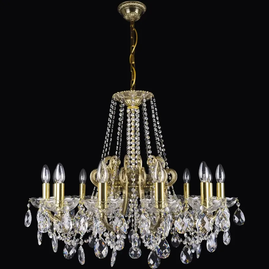 Casa Padrino Luxus Barock Kristall Kronleuchter Gold Ø 62 x H. 65 cm - Prunkvolle Messing Kronleuchter mit böhmischem Kristallglas - Barock Möbel - Edel & Prunkvoll