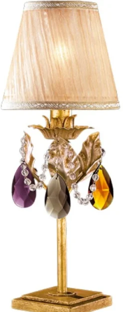 Casa Padrino Luxus Barock Kristall Tischleuchte Antik Gold / Mehrfarbig / Creme Ø 17 x H. 46 cm - Prunkvolle Barockstil Schreibtischleuchte mit böhmischen Kristallglas - Made in Italy