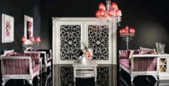 Casa Padrino Luxus Barock Kristall Kronleuchter Silber / Rot Ø 80 x H. 90 cm - Prunkvoller Barockstil Kronleuchter mit venzezianischem Glas und Swarovski Kristallglas - Made in Italy
