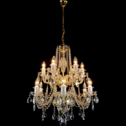 Casa Padrino Luxus Barock Kristall Kronleuchter Gold Ø 66 x H. 68 cm - Prunkvolle Messing Kronleuchter mit böhmischem Kristallglas - Barock Möbel - Edel & Prunkvoll