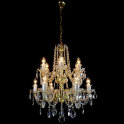 Casa Padrino Luxus Barock Kristall Kronleuchter Gold Ø 66 x H. 68 cm - Prunkvolle Messing Kronleuchter mit böhmischem Kristallglas - Barock Möbel - Edel & Prunkvoll