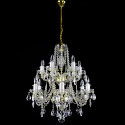 Casa Padrino Luxus Barock Kristall Kronleuchter Gold Ø 66 x H. 68 cm - Prunkvolle Messing Kronleuchter mit böhmischem Kristallglas - Barock Möbel - Edel & Prunkvoll