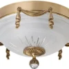 Casa Padrino Luxus Barock Kristall Deckenleuchte Messing mit Patina / Weiß Ø 30 x H. 20 cm - Runde Barockstil Wohnzimmer Deckenlampe - Barock Leuchten - Barock Möbel - Edel & Prunkvoll