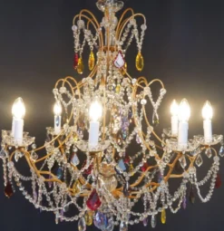 Casa Padrino Luxus Barock Kristallglas Kronleuchter Mehrfarbig / Gold Ø 80 x H. 80 cm - Hotel & Restaurant Kronleuchter - Barock Leuchten - Edel & Prunkvoll - Luxus Qualität - Made in Italy
