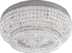 Casa Padrino Luxus Barock Kristall Deckenleuchte Silber Ø 60 cm - Runde Barockstil Deckenlampe - Barock Wohnzimmer Decken Kronleuchter - Barock Leuchten - Barock Möbel - Edel & Prunkvoll