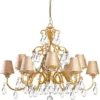 Casa Padrino Luxus Barock Kristall Kronleuchter Gold Ø 108 x H. 86 cm - Prunkvoller Kronleuchter mit Böhmischem Kristallglas und Lampenschirmen aus edlem Damast Stoff - Luxus Qualität