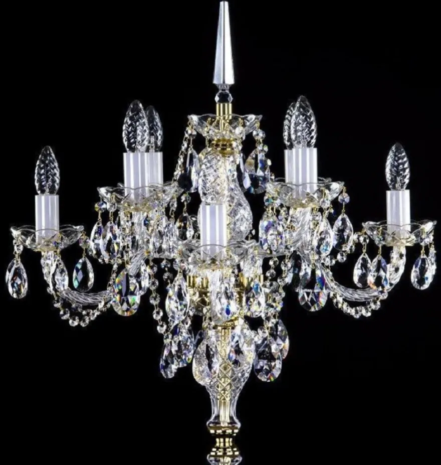 Casa Padrino Luxus Barock Kristall Stehleuchte Gold Ø 56 x H. 160 cm - Prunkvolle Stehlampe mit Böhmischem Kristallglas - Barock Kristall Leuchten