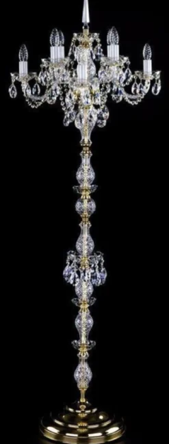 Casa Padrino Luxus Barock Kristall Stehleuchte Gold Ø 56 x H. 160 cm - Prunkvolle Stehlampe mit Böhmischem Kristallglas - Barock Kristall Leuchten
