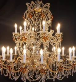 Casa Padrino Luxus Barock Kristallglas Kronleuchter Orange / Gold Ø 110 x H. 120 cm - Hotel & Restaurant Kronleuchter - Barock Leuchten - Edel & Prunkvoll - Luxus Qualität - Made in Italy
