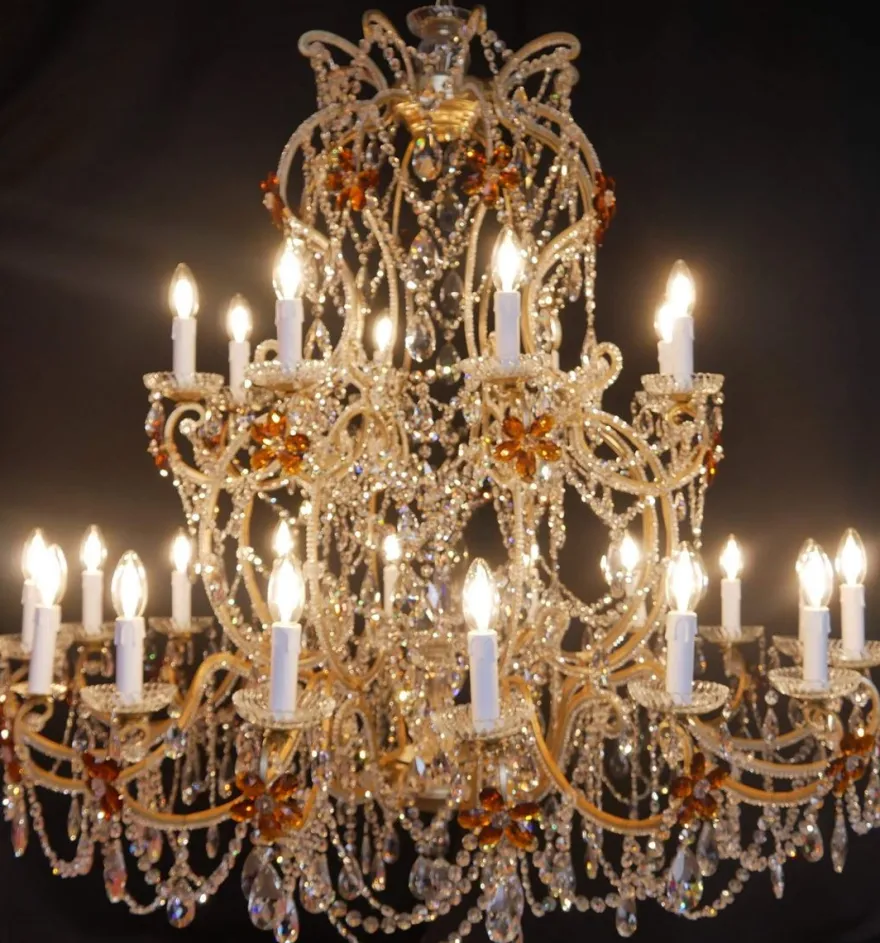 Casa Padrino Luxus Barock Kristallglas Kronleuchter Orange / Gold Ø 110 x H. 120 cm - Hotel & Restaurant Kronleuchter - Barock Leuchten - Edel & Prunkvoll - Luxus Qualität - Made in Italy