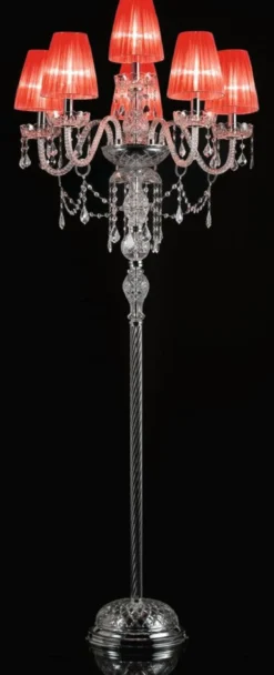 Casa Padrino Luxus Barock Kristall Stehleuchte Silber / Rot Ø 66 x H. 181 cm - Prunkvolle Barockstil Stehlampe mit venzezianischem Glas und Swarovski Kristallglas - Luxus Qualität - Made in Italy