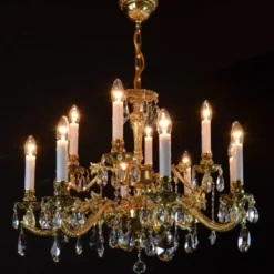 Casa Padrino Luxus Barock Kristall Kronleuchter Gold Ø 77 x H. 59 cm - Prunkvolle Messing Kronleuchter mit böhmischem Kristallglas - Barock Möbel - Edel & Prunkvoll
