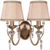 Casa Padrino Luxus Barock Kristall Doppel Wandleuchte Messing mit Patina / Beige-Gold H. 37 cm