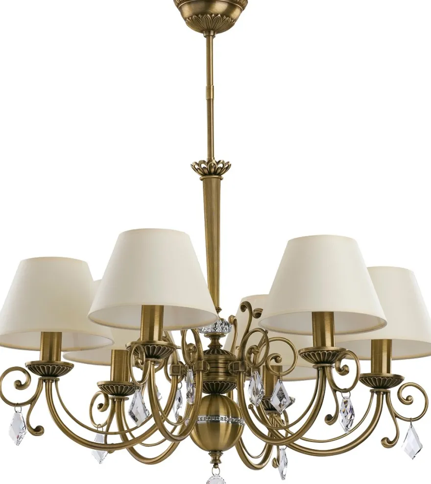 Casa Padrino Luxus Barock Kristall Kronleuchter Messing mit Patina / Creme Ø 73 cm