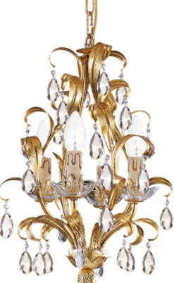 Casa Padrino Luxus Barock Kristall Kronleuchter Gold mit Patina Ø 33 x H. 43 cm - Barockstil Wohnzimmer Kronleuchter - Edel & Prunkvoll - Luxus Qualität - Made in Italy