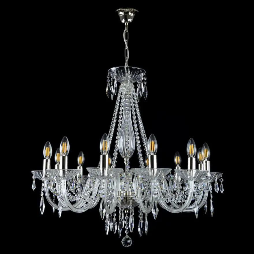 Casa Padrino Luxus Barock Kristall Kronleuchter Silber Ø 80 x H. 75 cm - Prunkvolle Messing Kronleuchter mit böhmischem Kristallglas - Barock Möbel - Edel & Prunkvoll
