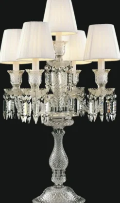 Casa Padrino Luxus Barock Kristallglas Tischleuchte Silber / Weiß Ø 46 x H. 56 cm - Hotel & Restaurant Deko Accessoires - Edel & Prunkvoll