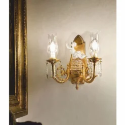 Casa Padrino Luxus Barock Kristall Doppel Wandleuchte Bronze / Weiß 40 cm - Made in Italy