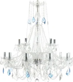 Casa Padrino Luxus Barock Kristall Kronleuchter Silber / Blau Ø 85 x H. 90 cm - Prunkvoller Kronleuchter mit edlem Kristallglas - Edel & Prunkvoll