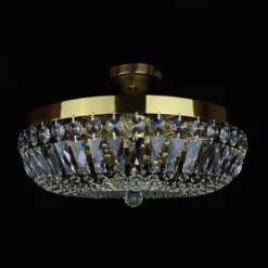 Casa Padrino Luxus Barock Kristall Deckenleuchte Gold Ø 50 x H. 18 cm - Prunkvolle Messing Deckenleuchte mit böhmischem Kristallglas - Barock Möbel - Edel & Prunkvoll