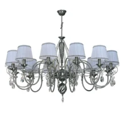 Casa Padrino Luxus Barock Kristall Kronleuchter Silber / Schwarz / Weiß Ø 130 x H. 80 cm