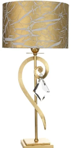 Casa Padrino Luxus Barock Kristall Tischleuchte Gold mit Patina Ø 25 x H. 53 cm - Prunkvolle Barockstil Schreibtischleuchte mit edlem böhmischen Kristallglas - Luxus Qualität - Made in Italy