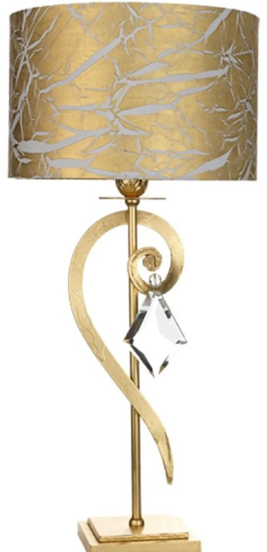 Casa Padrino Luxus Barock Kristall Tischleuchte Gold mit Patina Ø 25 x H. 53 cm - Prunkvolle Barockstil Schreibtischleuchte mit edlem böhmischen Kristallglas - Luxus Qualität - Made in Italy