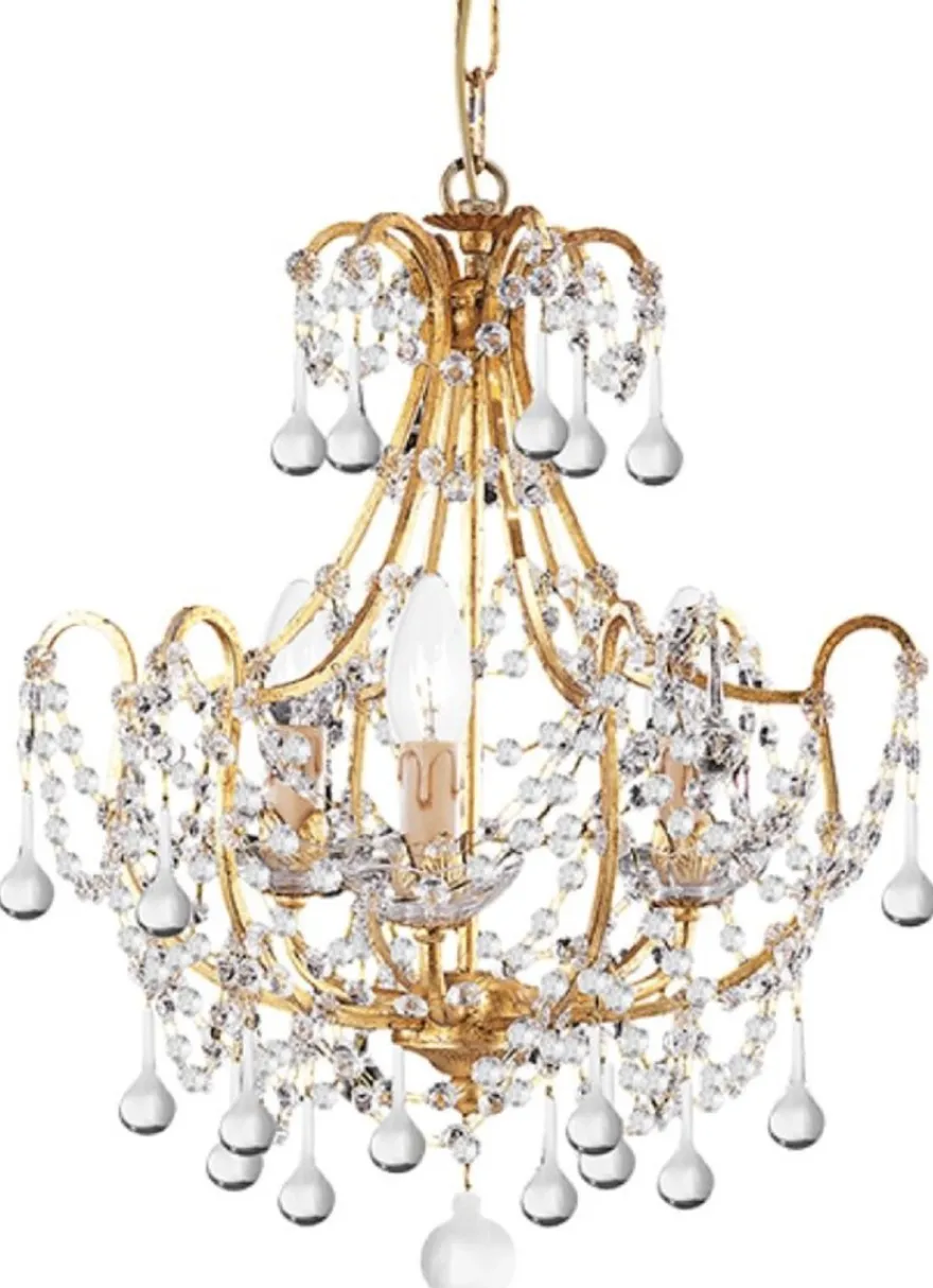 Casa Padrino Luxus Barock Kristall Kronleuchter Gold mit Patina Ø 40 x H. 50 cm - Barockstil Kronleuchter mit edlem Murano Glas - Edel & Prunkvoll - Luxus Qualität - Made in Italy