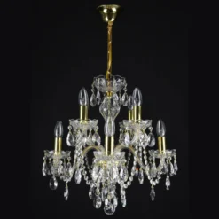 Casa Padrino Luxus Barock Kristall Kronleuchter Gold Ø 48 x H. 50 cm - Prunkvolle Messing Kronleuchter mit böhmischem Kristallglas - Barock Möbel - Edel & Prunkvoll