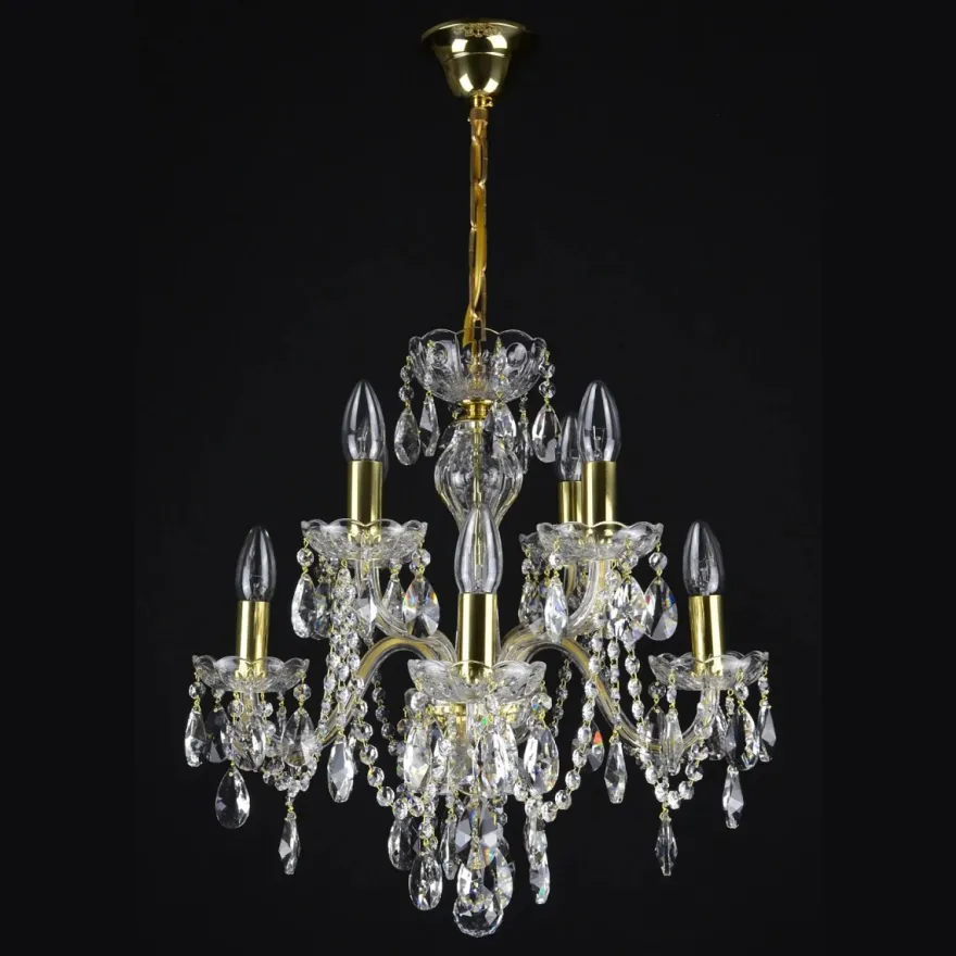 Casa Padrino Luxus Barock Kristall Kronleuchter Gold Ø 48 x H. 50 cm - Prunkvolle Messing Kronleuchter mit böhmischem Kristallglas - Barock Möbel - Edel & Prunkvoll
