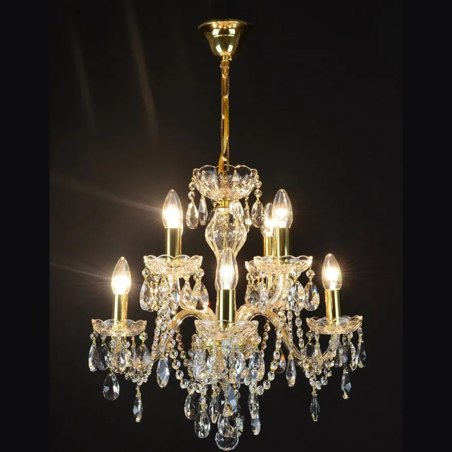 Casa Padrino Luxus Barock Kristall Kronleuchter Gold Ø 48 x H. 50 cm - Prunkvolle Messing Kronleuchter mit böhmischem Kristallglas - Barock Möbel - Edel & Prunkvoll