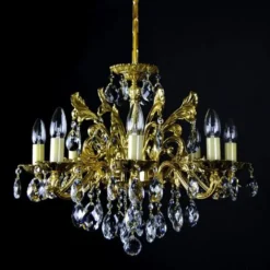 Casa Padrino Luxus Barock Kristall Kronleuchter Gold Ø 56 x H. 54 cm - Prunkvolle Messing Kronleuchter mit böhmischem Kristallglas - Barock Möbel - Edel & Prunkvoll
