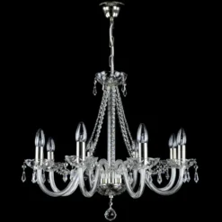 Casa Padrino Luxus Barock Kristall Kronleuchter Silber Ø 65 x H. 55 cm - Prunkvolle Messing Kronleuchter mit böhmischem Kristallglas - Barock Möbel - Edel & Prunkvoll