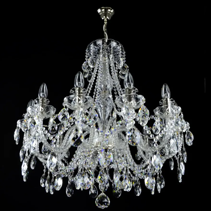 Casa Padrino Luxus Barock Kristall Kronleuchter Silber Ø 76 x H. 78 cm - Prunkvolle Messing Kronleuchter mit böhmischem Kristallglas - Barock Möbel - Edel & Prunkvoll