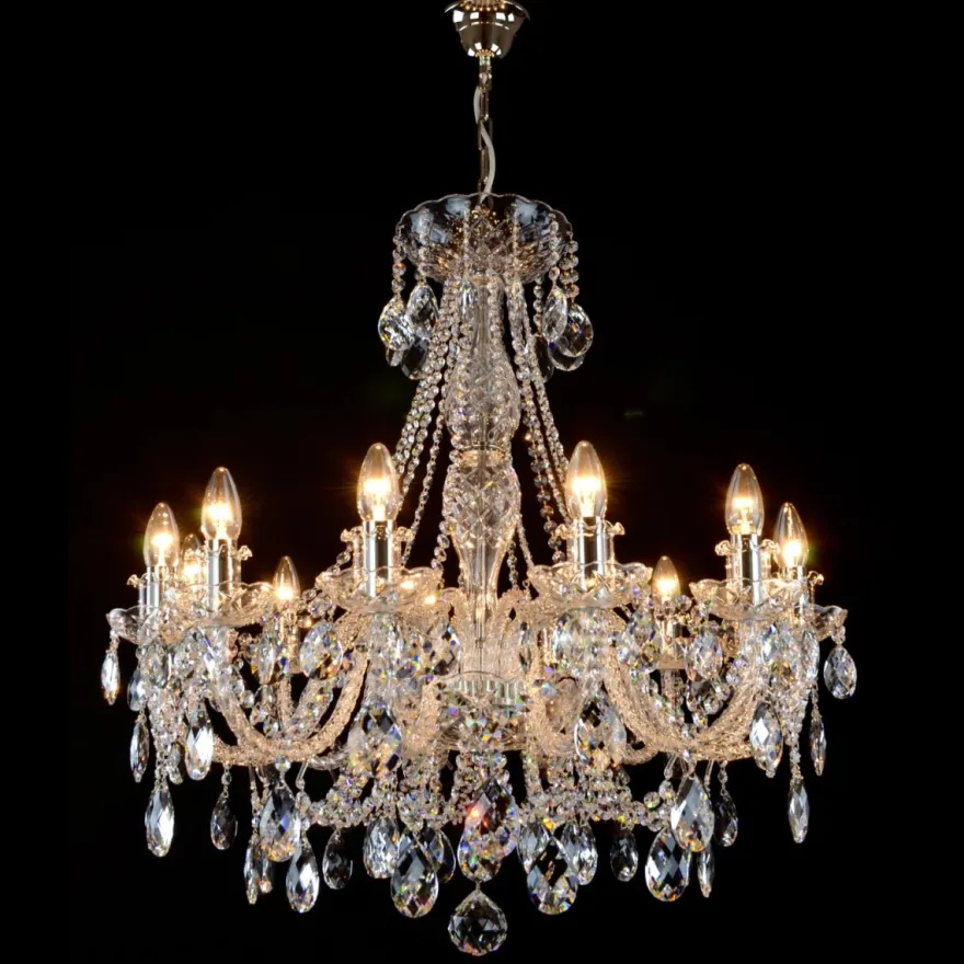 Casa Padrino Luxus Barock Kristall Kronleuchter Silber Ø 76 x H. 78 cm - Prunkvolle Messing Kronleuchter mit böhmischem Kristallglas - Barock Möbel - Edel & Prunkvoll