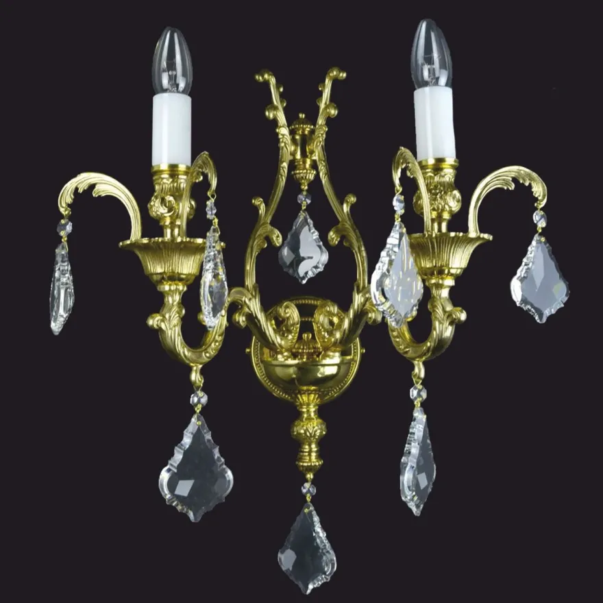 Casa Padrino Luxus Barock Kristall Doppel Wandleuchte Gold 40 x 28 x H. 54 cm - Barock Leuchten