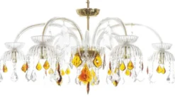 Casa Padrino Luxus Barock Kristall Kronleuchter Bernsteinfarben / Gold Ø 100 x H. 50 cm - Prunkvoller Kronleuchter mit edlem Kristallglas - Edel & Prunkvoll