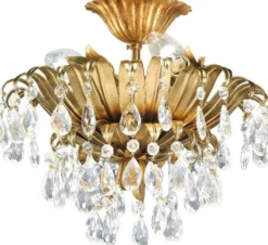 Casa Padrino Luxus Barock Kristall Deckenleuchte Gold Ø 30 x H. 26 cm - Barock Wohnzimmer Deckenleuchte - Barock Hotel Deckenleuchte - Barock Möbel